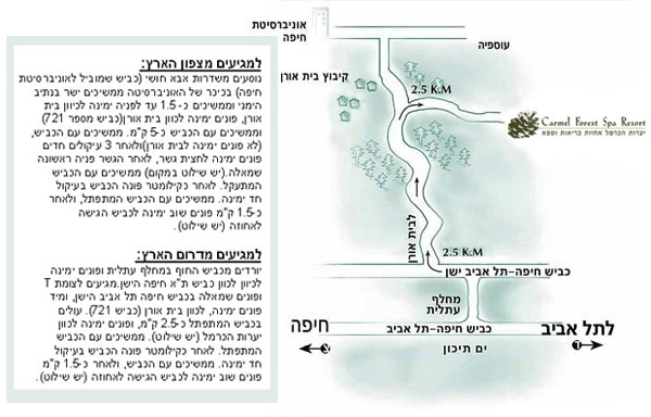 יערות הכרמל מפת הגעה